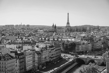 Paris city landscape in greyscale