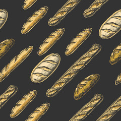 seamless pattern with long loaf and baguette