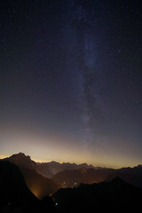 Night sky over the Dolomites, Italy, Europe. On exposure shot