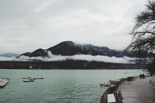 Cloudy mountain in Annecy France