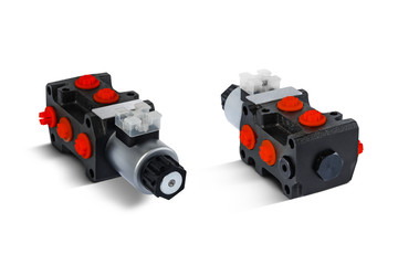 Fototapeta premium Electric Hydraulic distributor of the tractor on isolated white background with shadow 