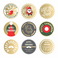 Christmas labels set with New Year wishes on gold background.
