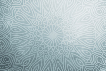 Soft, icy pastel aqua textured watercolor background with white hand drawn mandala