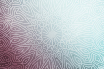 Soft pastel aqua and burgundy, maroon watercolor background with hand drawn mandala