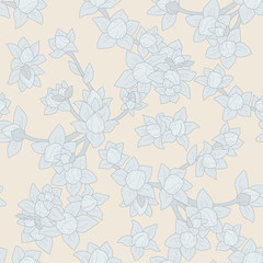 Vector seamless floral pattern with grey branches on the cream background