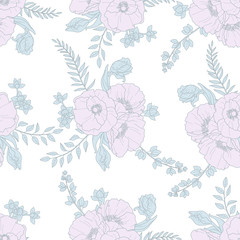 Vector seamless floral pattern with pink and green grey bouquets