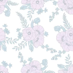 Fototapeten Vector seamless floral pattern with pink and green grey bouquets © anastasia_art