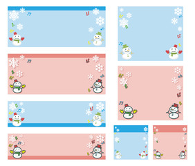 雪だるまと雪の結晶のバナーとアイキャッチ画像セット