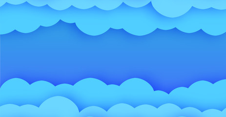 Fun Paper Cut Sky with Clouds. Cartoon Craft Elements
