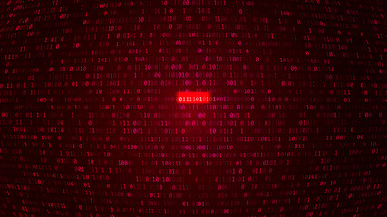 Abstract Red Background with Binary Code Numbers. Data Breach, Malware, Cyber Attack, Hacked Concept