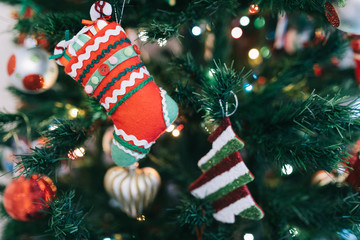 Christmas Background with snow and decorative new year tree. Happy new year 2020