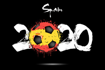 2020 and soccer ball in color of Spain flag