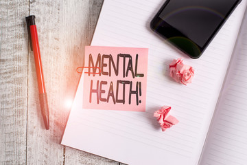 Text sign showing Mental Health. Business photo text demonstratings condition regard to their...