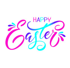 Hand sketched Happy Easter typography lettering poster. Modern calligraphy. Colorful sign isolated on white background. Vector illustration.