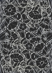 Floral pattern greeting card. The illustration is made in black pencil. Design for wedding invitations, valentine's day and mother's day cards, birthday.
