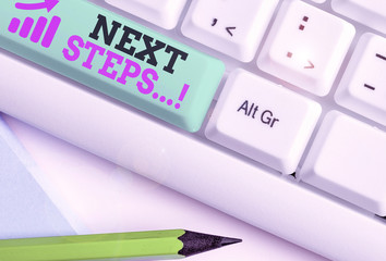 Conceptual hand writing showing Next Steps. Concept meaning something you do after you have...