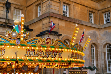 Fairground carousel with lights at Christmas