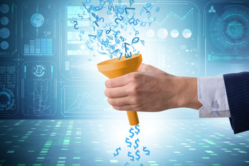 Data monetization concept with funnel and businessman