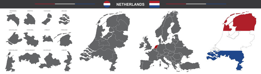 political map of Netherlands isolated on white background
