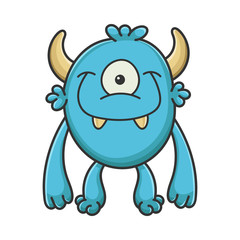 Happy Cyclops Cartoon Furry Creature Monster
