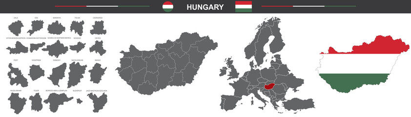 vector political map of Hungary on white background
