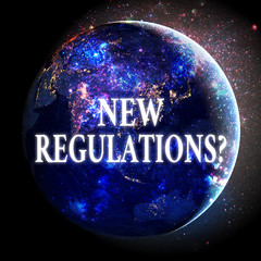 Text sign showing New Regulations Question. Business photo showcasing rules made government order control way something is done Elements of this image furnished by NASA