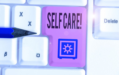 Word writing text Self Care. Business photo showcasing practice of taking action to preserve or improve ones own health