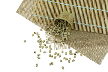 Fototapeta na wymiar white bean In the basket on sack background Isolated on the white background.