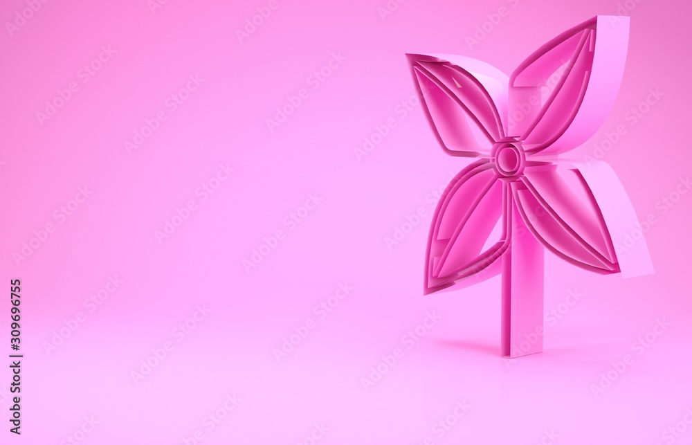 Poster Pink Pinwheel icon isolated on pink background. Windmill toy icon. Minimalism concept. 3d illustration 3D render