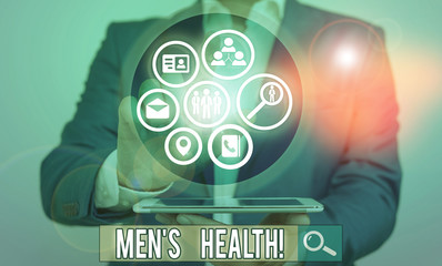 Conceptual hand writing showing Men S Health. Concept meaning state of complete physical mental and...