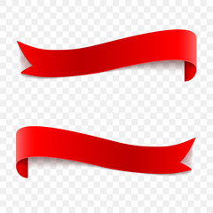Vector realistic red glossy vector ribbons on a transparent background.