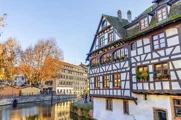Fototapeta na wymiar Traditional half-timbered houses in La Petite France, Strasbourg, Alsace, France