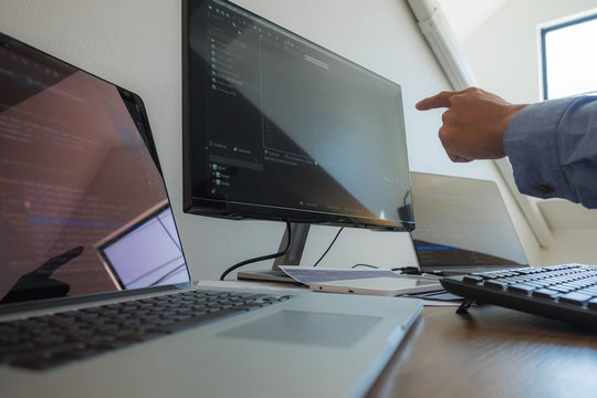 Programmers working in programming Programmer, developer and coding technology Website design, cybersecurity in the cyberspace society