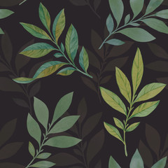 Seamless watercolor pattern. Hand painted watercolor illustration. Seamless botanical watercolor exotic floral pattern. Green leaf pattern. Elegant leaves art design.