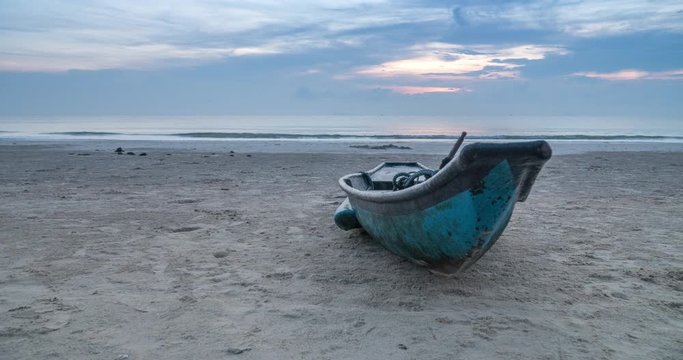 Traditional Fishing boats on the beach during sunrise, seascapes of  Thailand