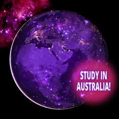 Text sign showing Study In Australia. Business photo text going into foreign country order complete your studies Elements of this image furnished by NASA