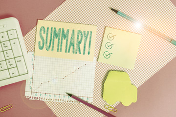 Handwriting text writing Summary. Conceptual photo brief statement or account of main points of...
