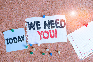 Text sign showing We Need You. Business photo text asking someone to work together for certain job...