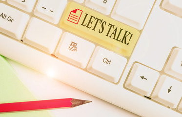 Conceptual hand writing showing Let S Talk. Concept meaning they are suggesting beginning...