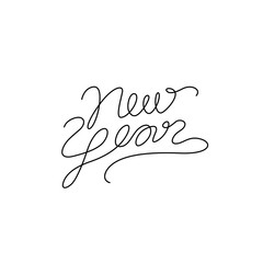 New year lettering text for greeting card, Happy new year 2020, banner, invitation, neon, poster, flyers, marketing, emblem or logo design, continuous line drawing, isolated vector illustration.