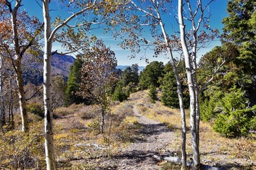 Butterfield canyon hiking path views of the Oquirrh range along the Wasatch Front Rocky Mountains, by Kennecott Rio Tinto Copper mine, Tooele and Salt Lake City fall. Utah, United States.