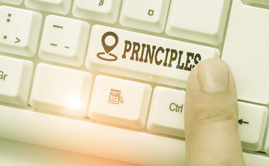 Word writing text Principles. Business photo showcasing fundamental truth that serves as the base...