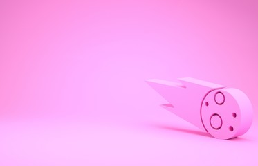 Pink Comet falling down fast icon isolated on pink background. Minimalism concept. 3d illustration 3D render © vector_v