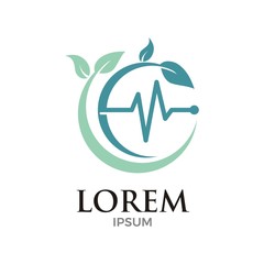 vector illustration of leaves and pulse for medical logo design