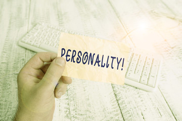 Text sign showing Personality. Business photo text combination characteristics that form...