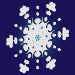Naklejka na ściany i meble Cute snowflake with shadow on blue background.