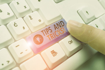 Word writing text Tips And Tricks. Business photo showcasing means piece advice maybe suggestion...