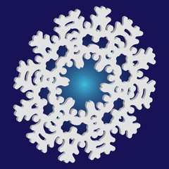 Simple, beautiful snowflake on blue background.