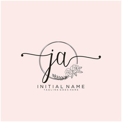 JA Letter Initial beauty monogram and elegant logo design, handwriting logo of initial signature, wedding, fashion, floral and botanical with creative template design.