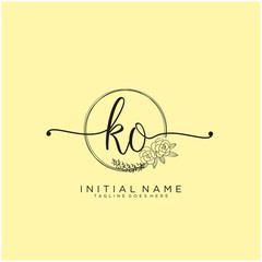 KO Letter Initial beauty monogram and elegant logo design, handwriting logo of initial signature, wedding, fashion, floral and botanical with creative template design.